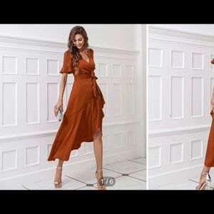 Burnt orange wrap dress